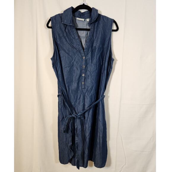 New York & Co XL $55 Blue Chambray Sleeveless Collared Button Mini Shirt Dress - Picture 1 of 9